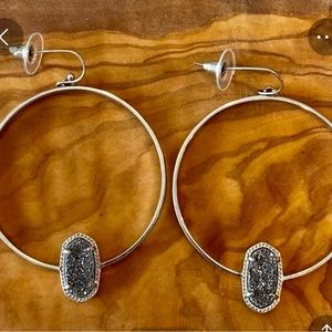 Kendra Scott Elora earrings with Platinum Drusy Stone and Rhodium. Worn 3 Times.